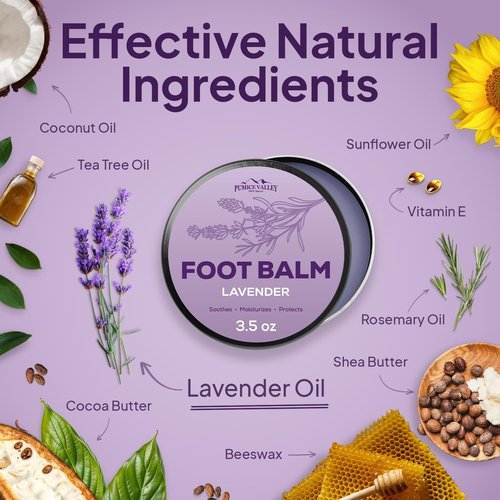 Pumice Valley Foot Balm - Natural Moisturizer for Dry, Cracked Heels & Feet | Lavender 3.5 Oz
