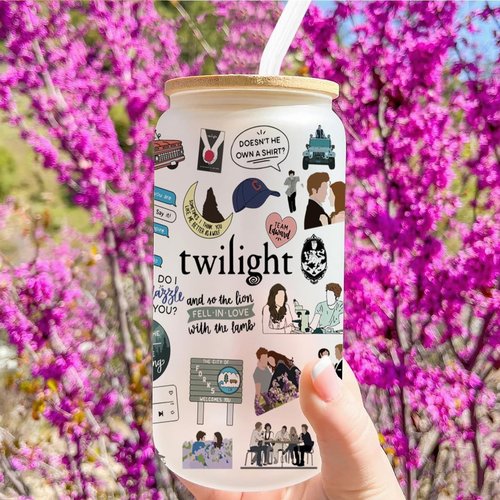 LONGXIN Twilight Vampire Lover Iced Coffee Cup - 16 oz Glass with Lid & Straw | Perfect Gift for Movie Fans