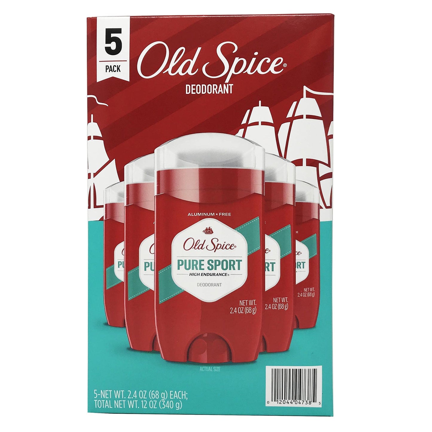 Old Spice Mens Pure Sport High Endurance 5 Pack Deoderant Sticks, (2.4 oz each)