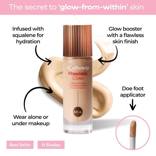 MCoBeauty Flawless Glow Luminous Skin Filter - 4-in-1 Primer, Highlighter & Foundation Booster - Fair Tint with Squalane & Vitamin E - Vegan & Cruelty-Free