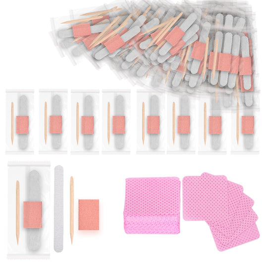 Disposable Manicure Kit,Nail Files Set,Wood Nail File/Mini Nail Buffer/Wood Nail Sticks,Individually Packed Mini Pedicure Set for Fingernails Toenails Nail Salon (100 Pack)