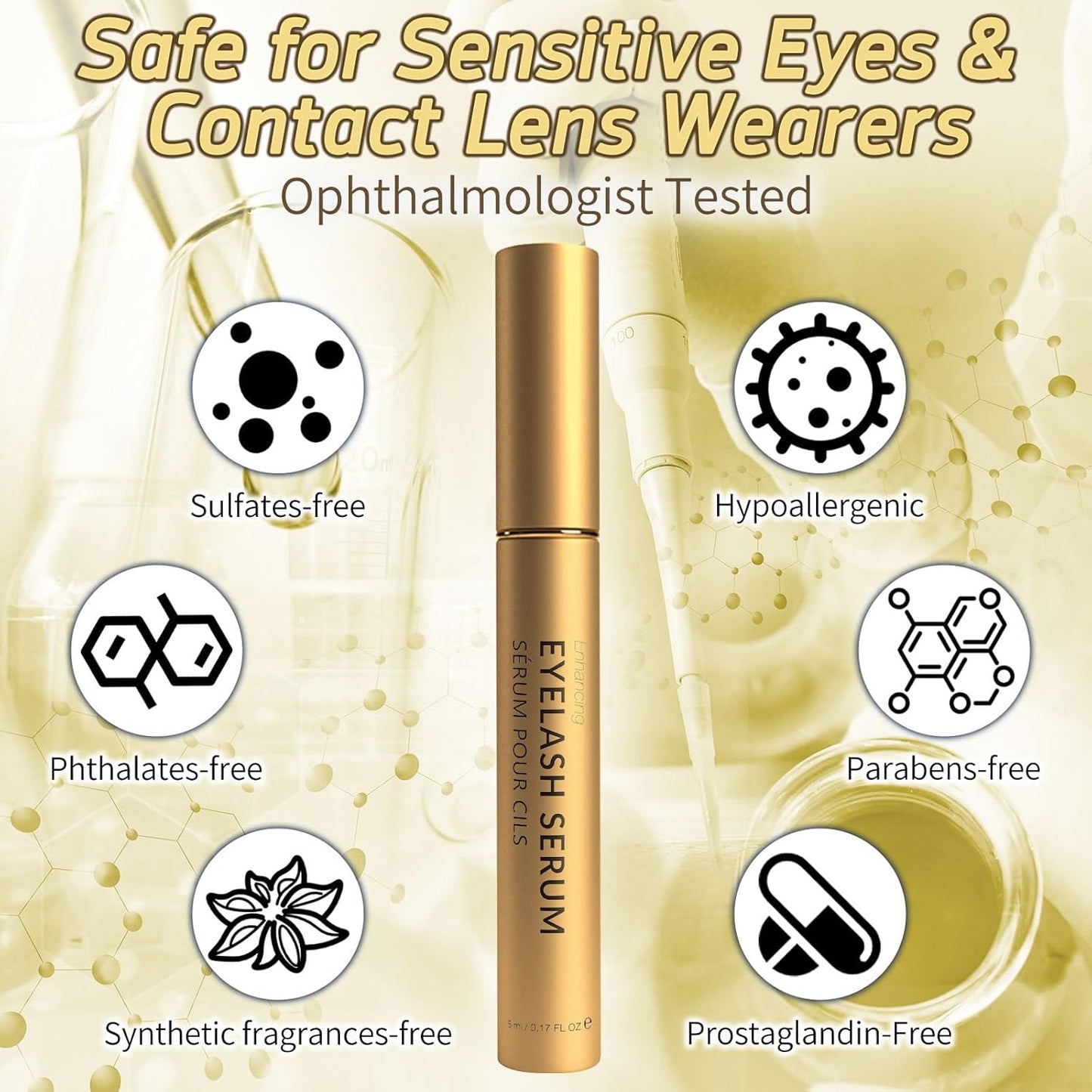 Skiennix Eyelash Growth Serum - Peptide & Vitamin Infused Formula for Longer, Thicker Lashes | Vegan & Cruelty-Free, 5mL