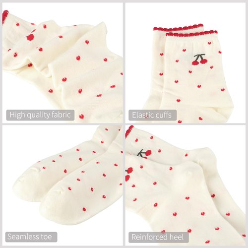 Knagsfa 2 Pairs Women's Cute Crew Socks, Casual Athletic Cotton Cherry Calf Novelty Socks for Women
