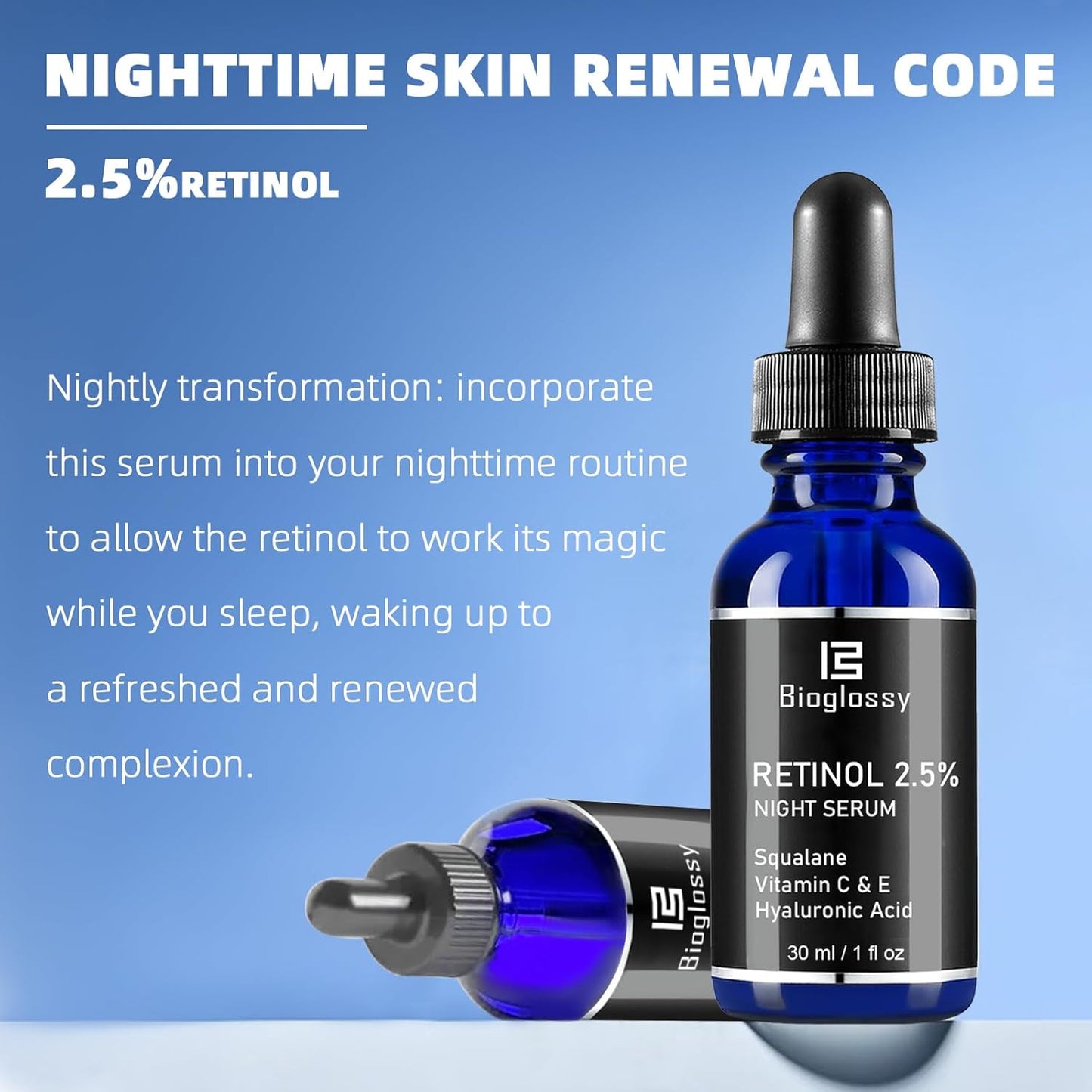 Skiennix Retinol Serum - 2.5% Intense Night Formula with Squalane, Vitamin C & E, 30 ml for Youthful Skin