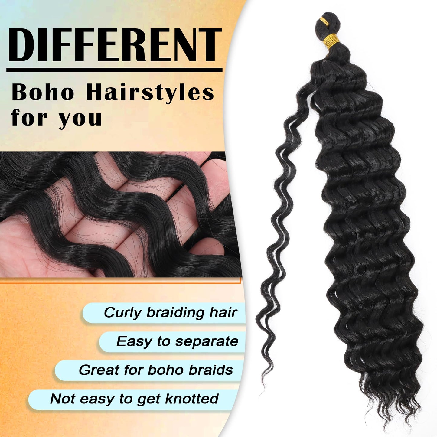 Eerya Long Curly Braiding Hair 18 Inch 2 Packs Ocean Wave Crochet Hair for Black Women Deep Wave Braiding Hair for Boho Braids (18 inch, 1B)