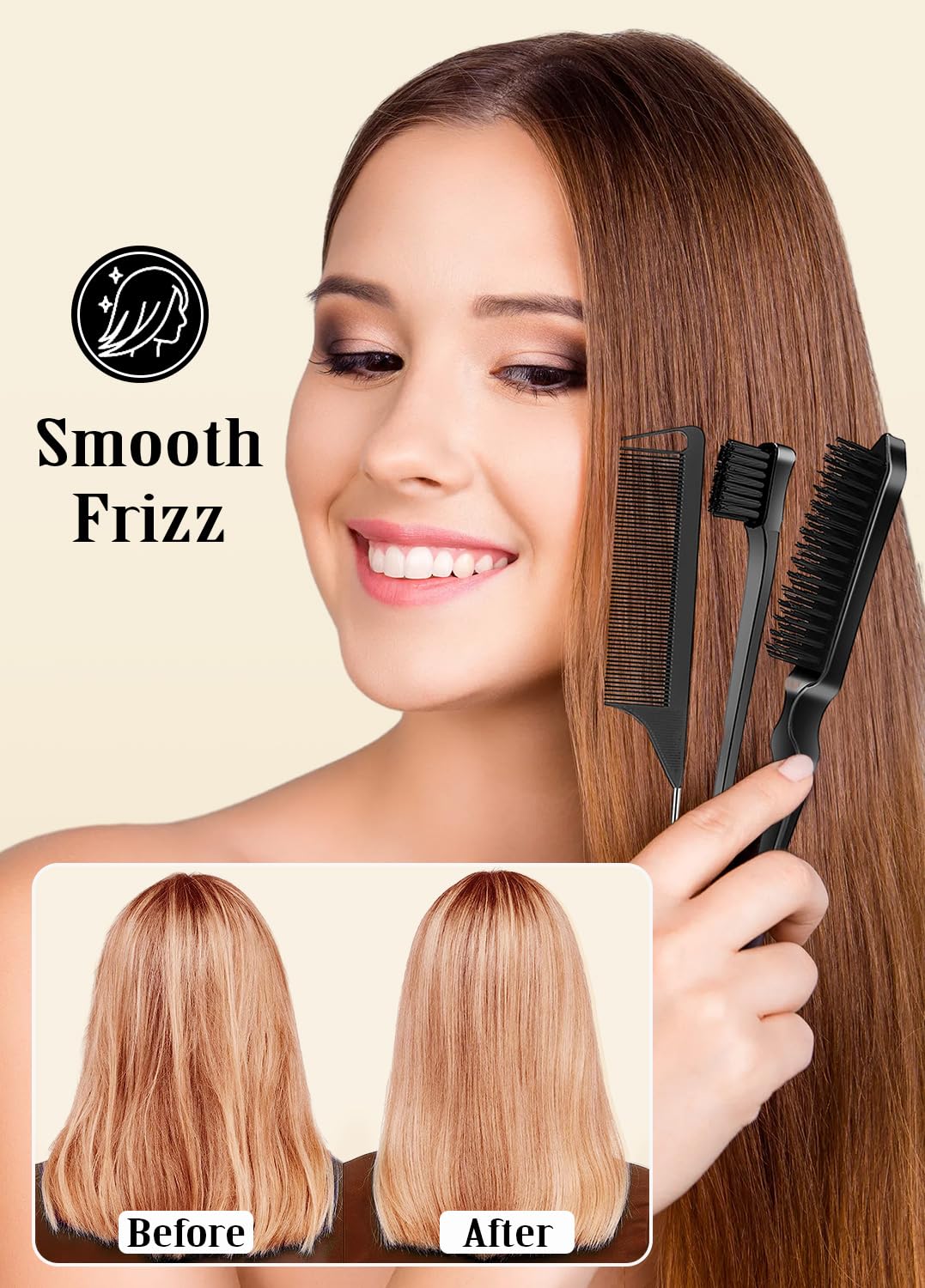 Slick Back Hair Brush & Wax Stick Set - Frizz Control & Flyaway Smoothing - Perfect for Sleek Ponytails & Buns