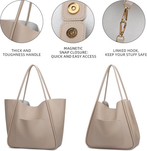 KKXIU Vegan Leather Tote Bag - Stylish Large Capacity Shoulder Purse for Travel & Everyday Use