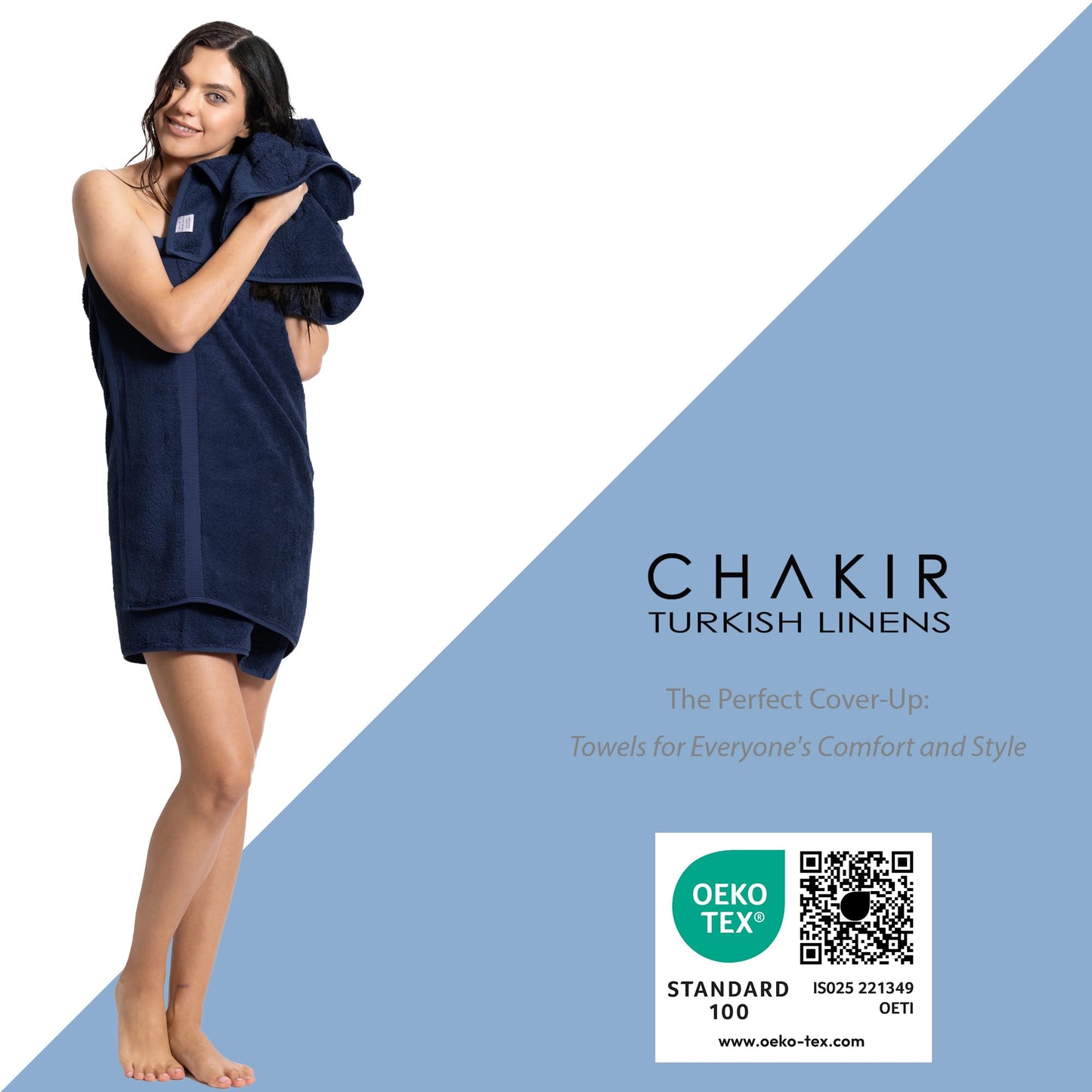 Chakir Turkish Linens, 100% Cotton Premium Quality Turkish Bath Sheets (35''x70'' Large Bath Sheet Towels - Navy)