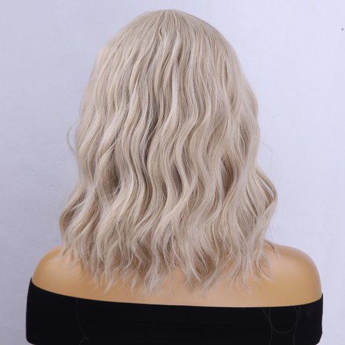 BERON 14 Inches Blonde Wig Short Curly Wig Blonde Wig with Bangs Synthetic Wig Blonde Wigs for Women Girls
