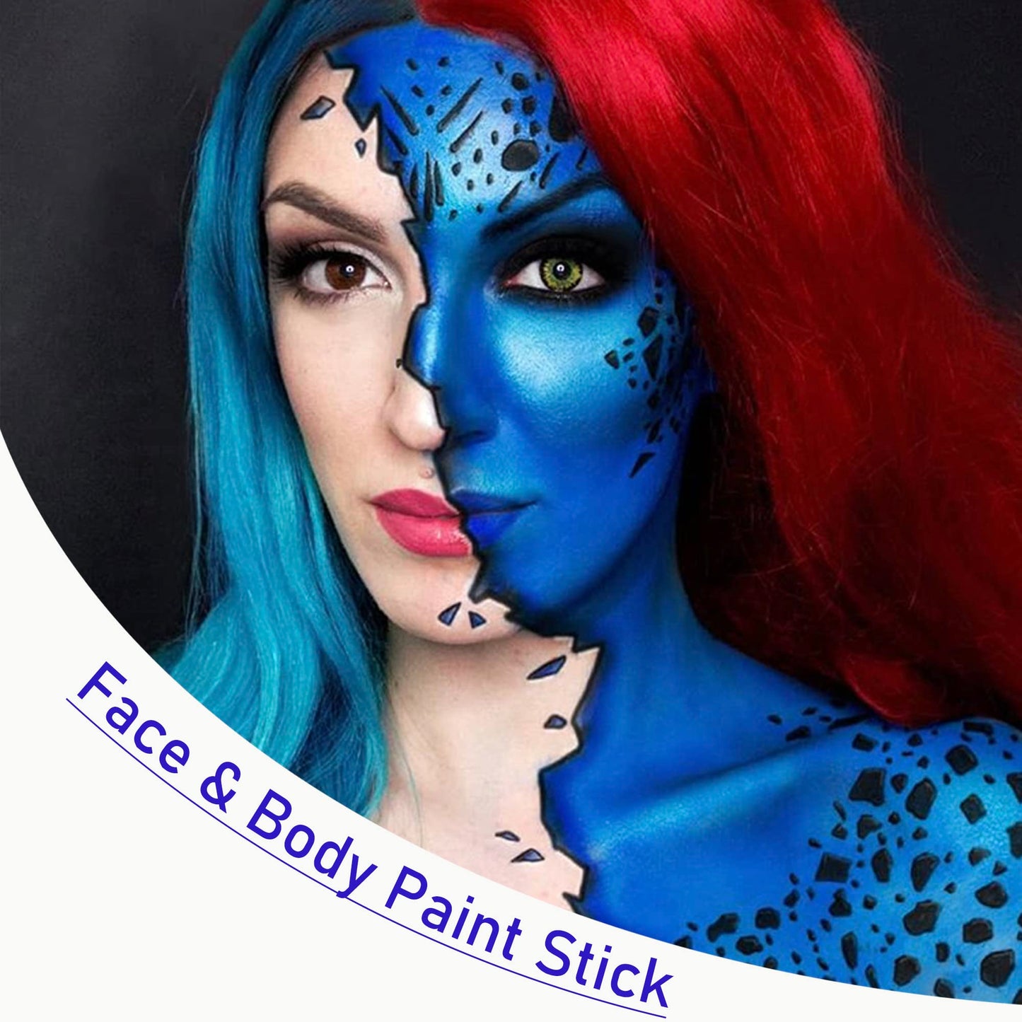 CCBeauty Halloween Neon UV Blue Face Body Paint Stick Oil, Royal Eye Black Face Painting Kit Glow in the Black Lights Makeup, Cream Dark Eyeblack Hypoallergenic Foundation for Cosplay Costume Parites