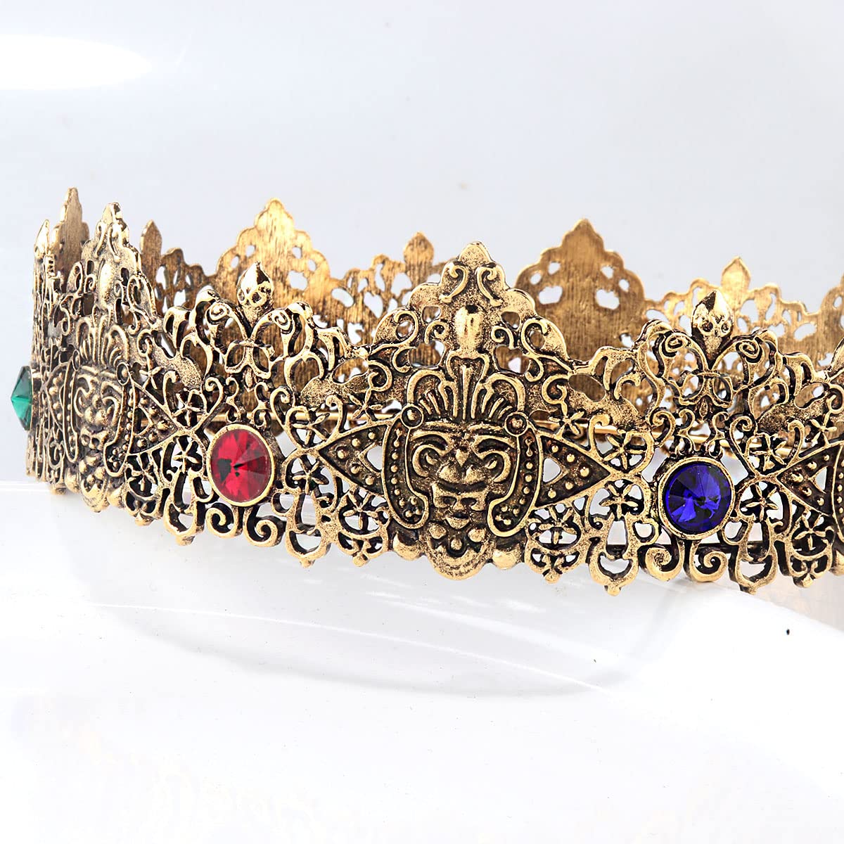 King Men Tiara Crown Imperial Medieval Headband Crystal Pageant Costumes For Birthday Party Prom Halloween Hair Accessories (Dark Gold With Colorful Stone)