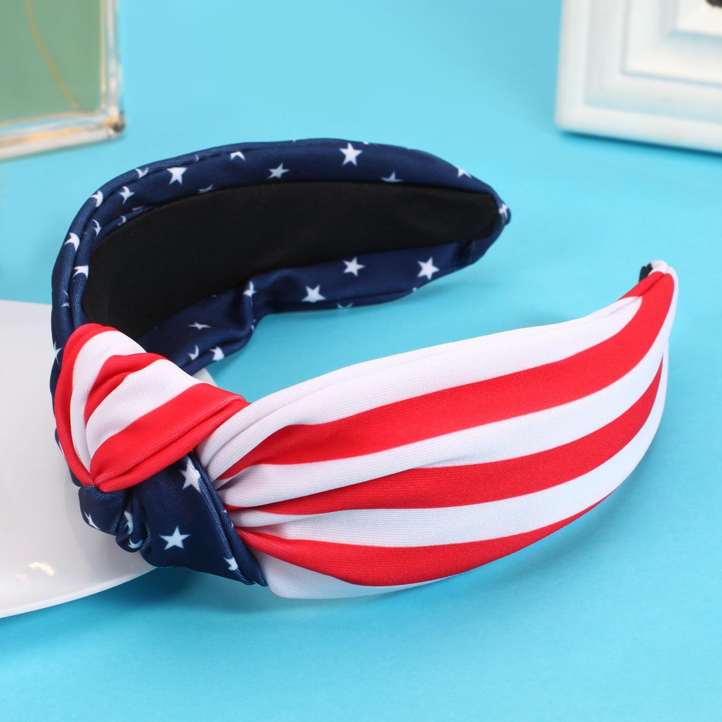 Ardorchid USA Flag Knotted Headbands for Women Girls Non Slip American Patriotic Independence Day 4th of July Wide Headband Red White and Blue Hair Accessories for Women Girls Gifts