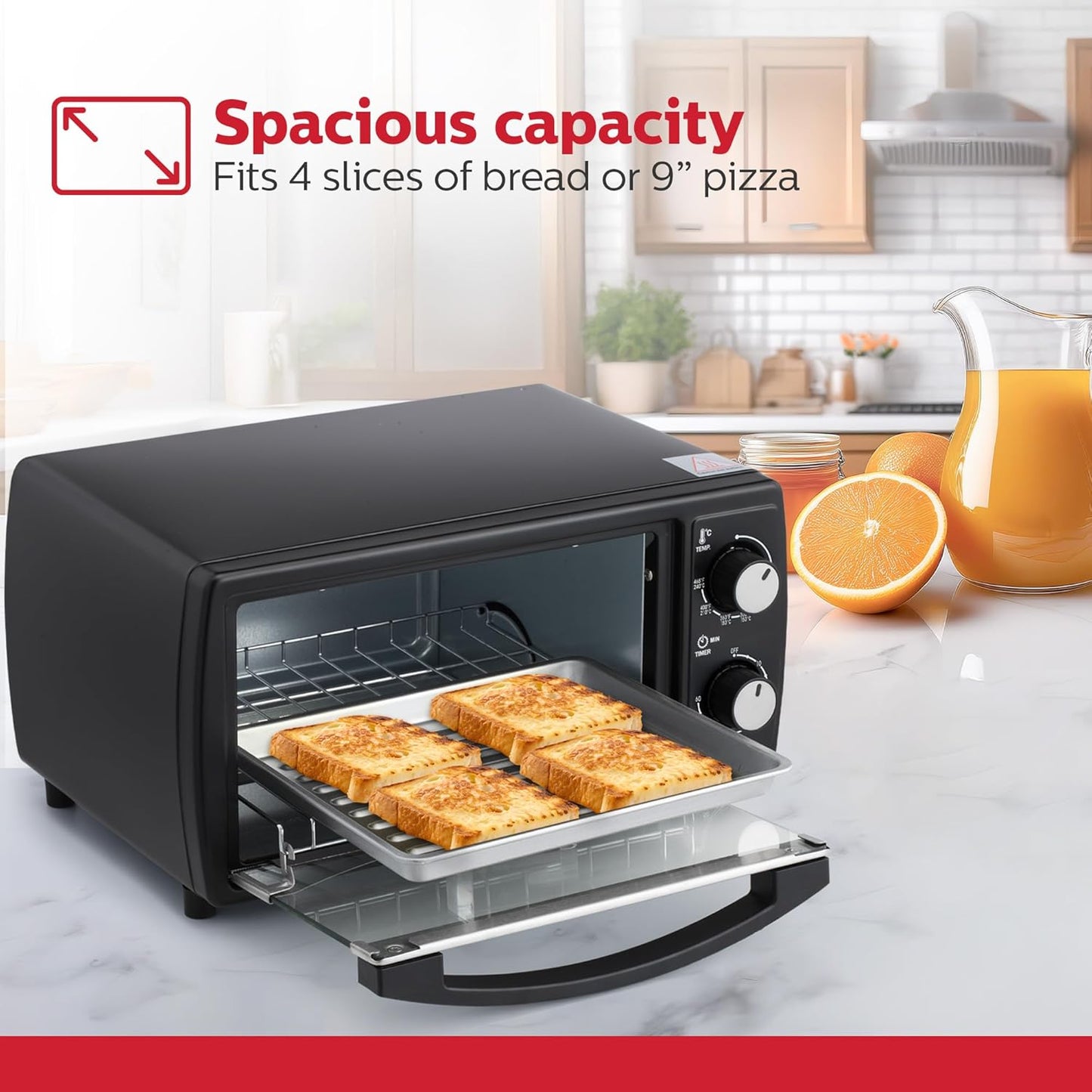 Holstein Housewares 4-Slice Toaster Oven - Compact Design with 60-Minute Timer | Includes Pan & Wire Rack in Sleek Black