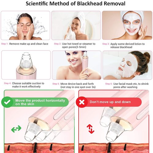 Blackhead Remover Pore Vacuum, Upgraded USB Rechargeable Facial Pore Cleaner Blackhead Removal Kit with 3 Suction Power,5 Probes Black Head Extractions Tool for Women & Men (Pink)