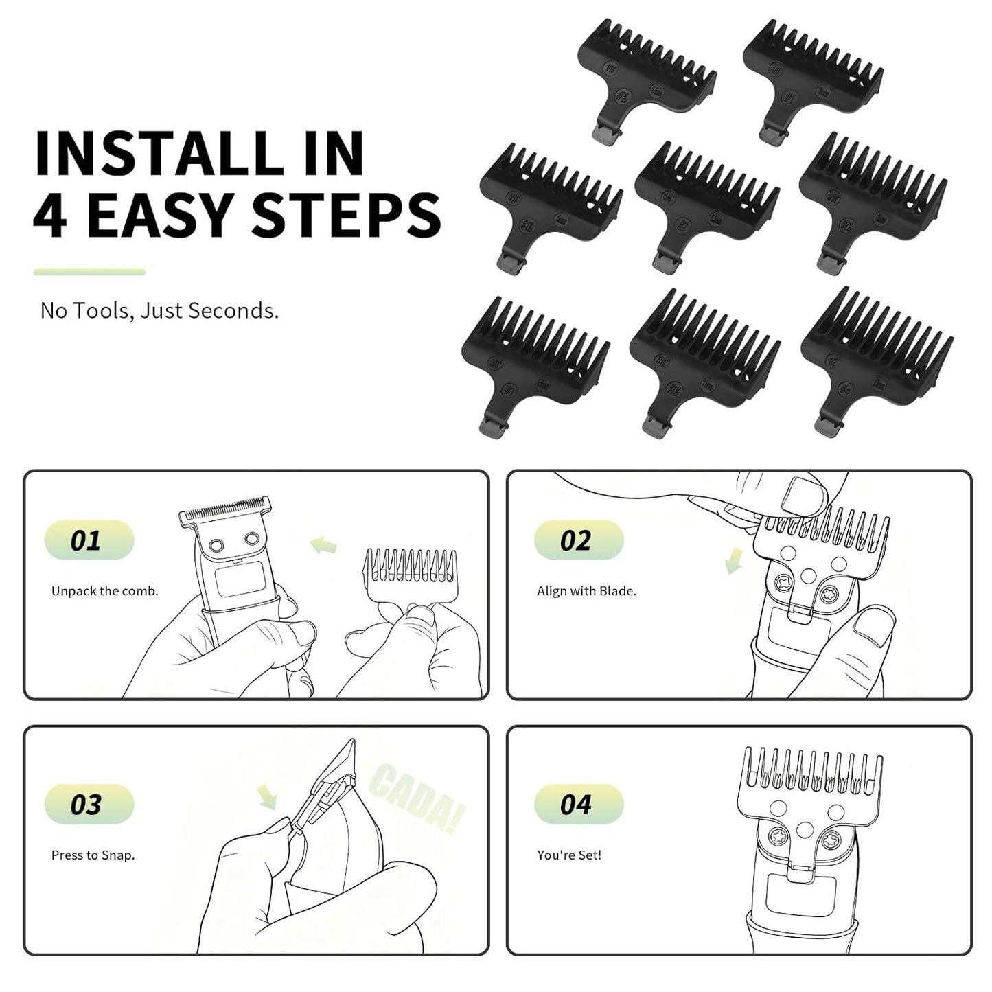 Wahl 8-Piece Replacement Comb Set | Compatible with 40mm Detachable T-Blade Trimmers