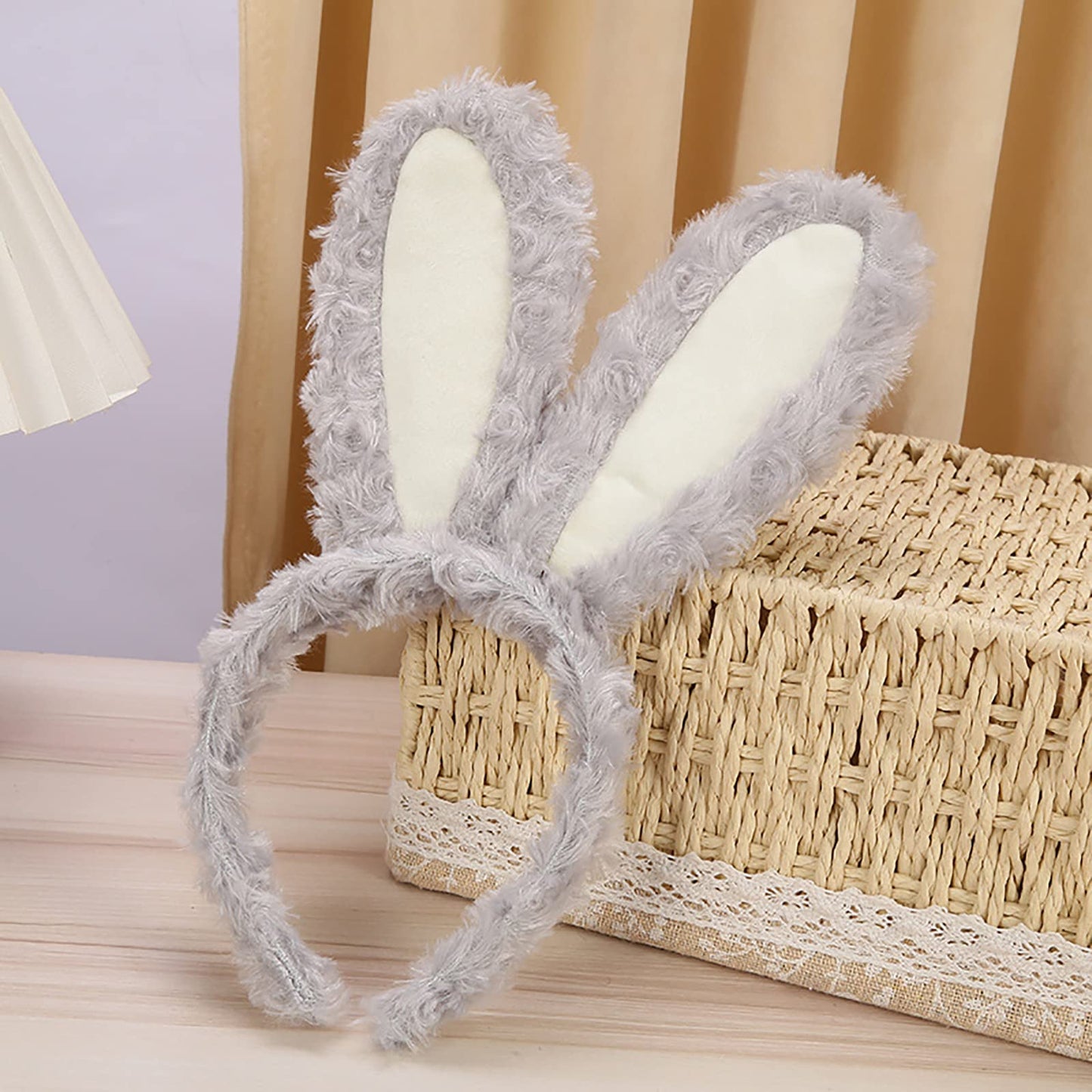 FunSpt Easter bunny Plush headband rabbit ears Halloween costume Gray