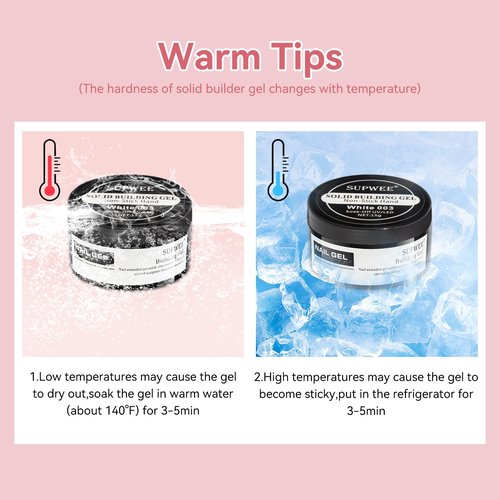 SUPWEE 3D Nail Art Gel Clear and White Solid Builder Gel for Nails Non-Stick Hand Sculpture Hard Gels with Dual Form for Carving Patterns Decoration Nail Art Home Manicure DIY