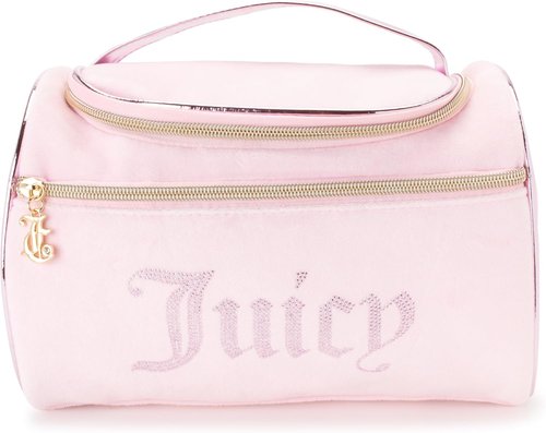 Juicy Couture Pink Makeup Bag - Velour Organizer with Rhinestones for Travel Essentials
