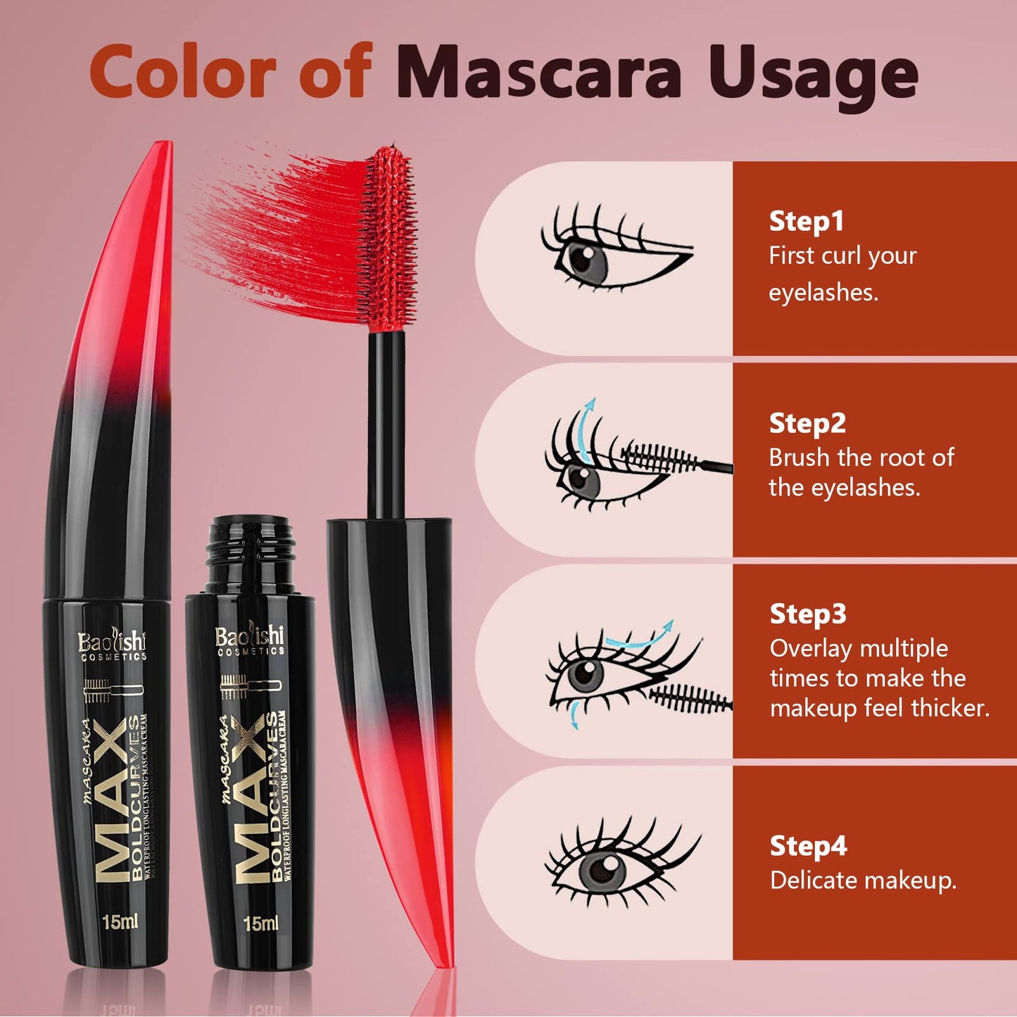 PhantomSky Waterproof Mascara, 6 Colors Colored Mascara Set Manga Lashes Extensions, Coloured Mascara Magic Color Skinny Mascara Blue Mascara, Extra Long Thick & Voluminous Lash Mascara