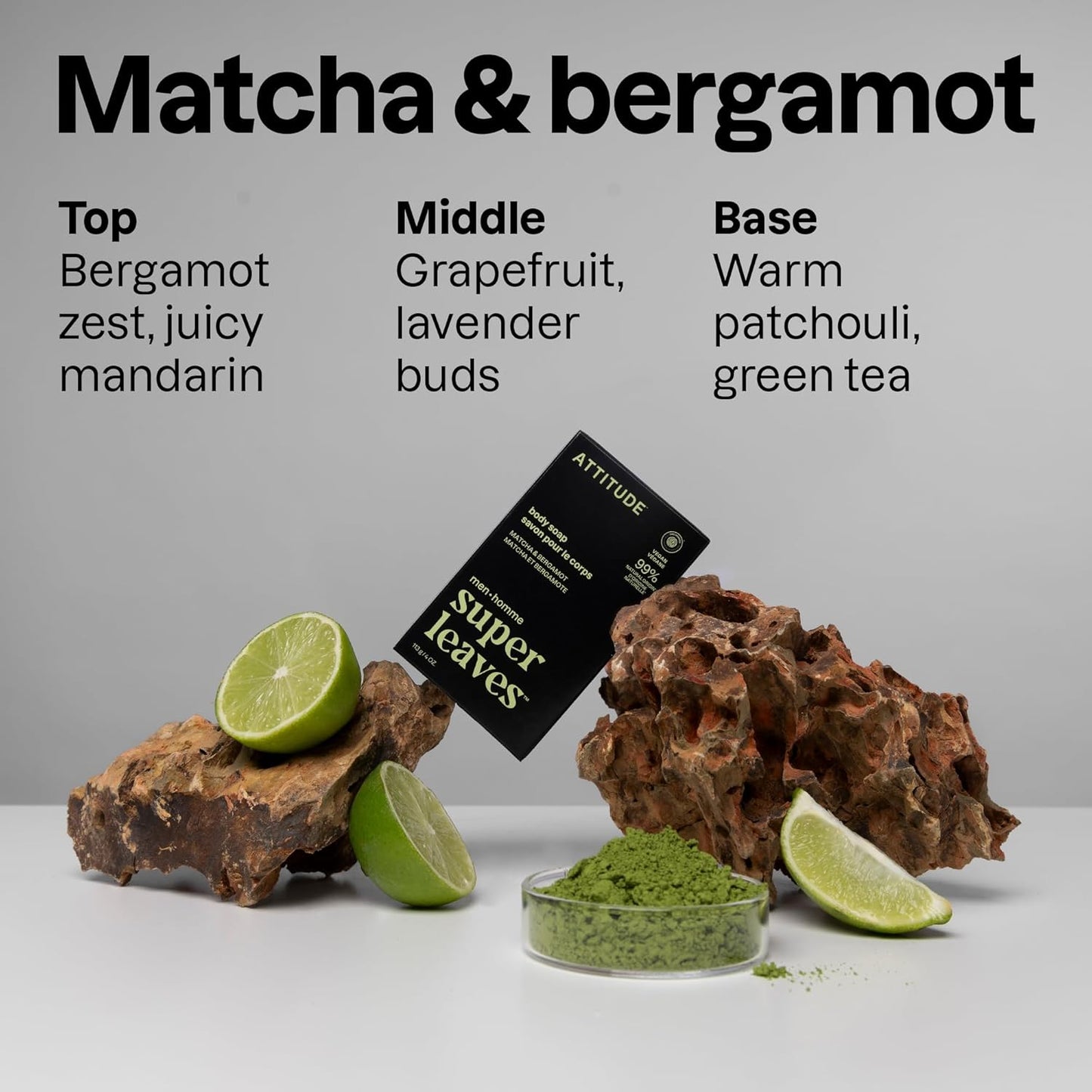 ATTITUDE Bar Soap - Natural Body Wash for Men with Avocado Oil | EWG Verified, Matcha & Bergamot, 4 Oz