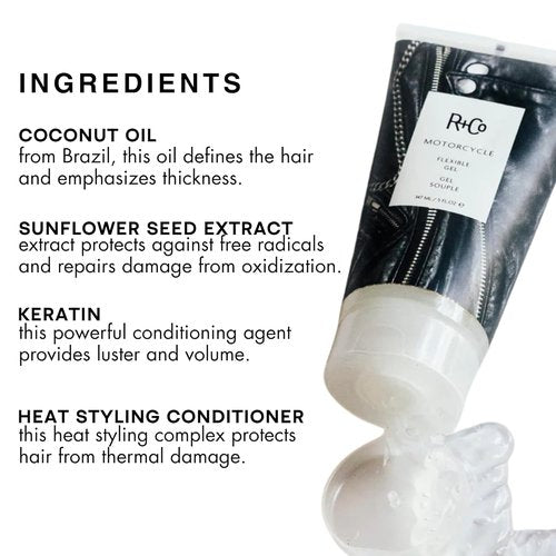 R+Co Motorcycle Flexible Gel - Hybrid Styling Gel for Flexible Hold & Wax-Like Shine - 5 oz