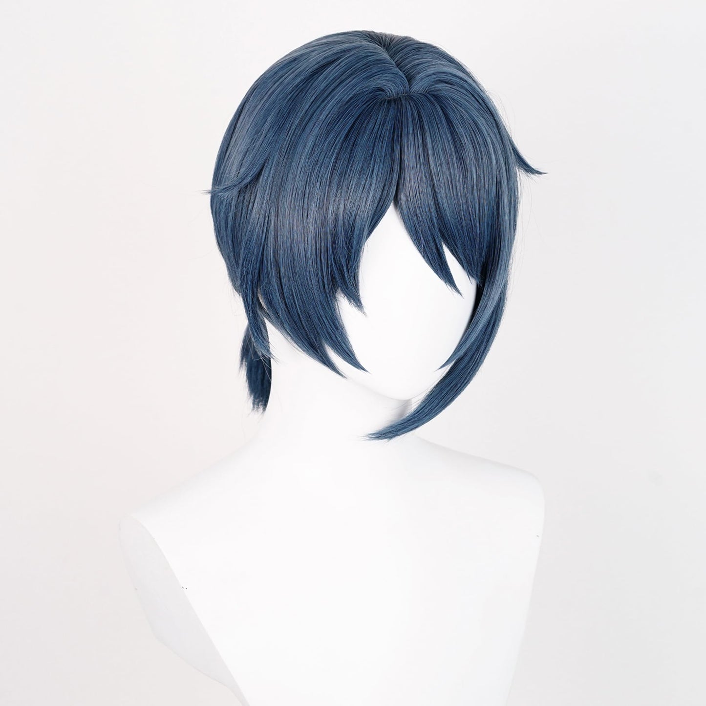 Genshin Impact Cosplay Wig for Xingqiu Bamboo Rain Anime Wigs Short Straight Blue Hair Synthetic Fabric with Bangs and Ponytail for Adult Comic Con, Cosplay Show, Halloween