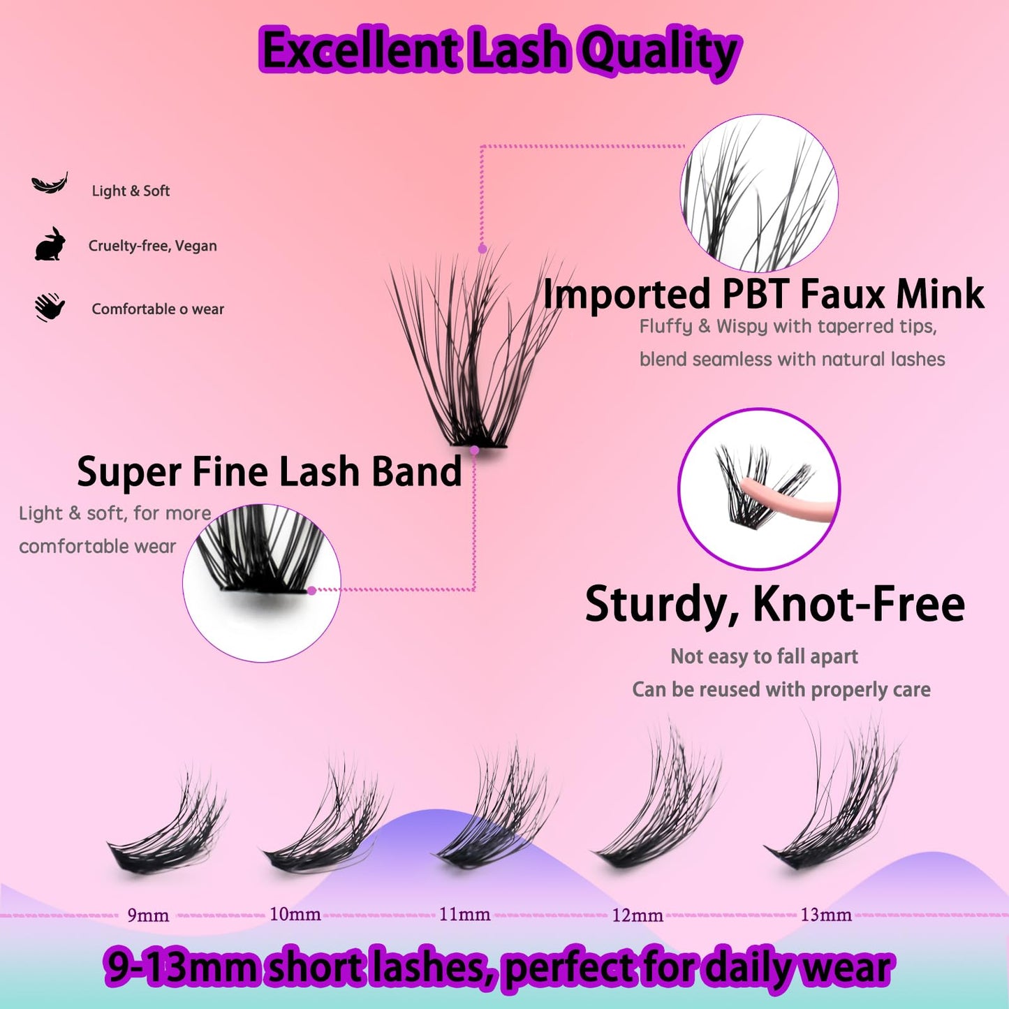 DAODER Wispy Lash Extension Kit 640Pcs Cluster Lashes Natural Look, Short Lash Clusters Kit 9-13mm 30D 40D 50D 60D D Curl Individual Lashes Kit with Lash Bond Seal Remover (30D+40D+50D+60D Kit 9-13mm)