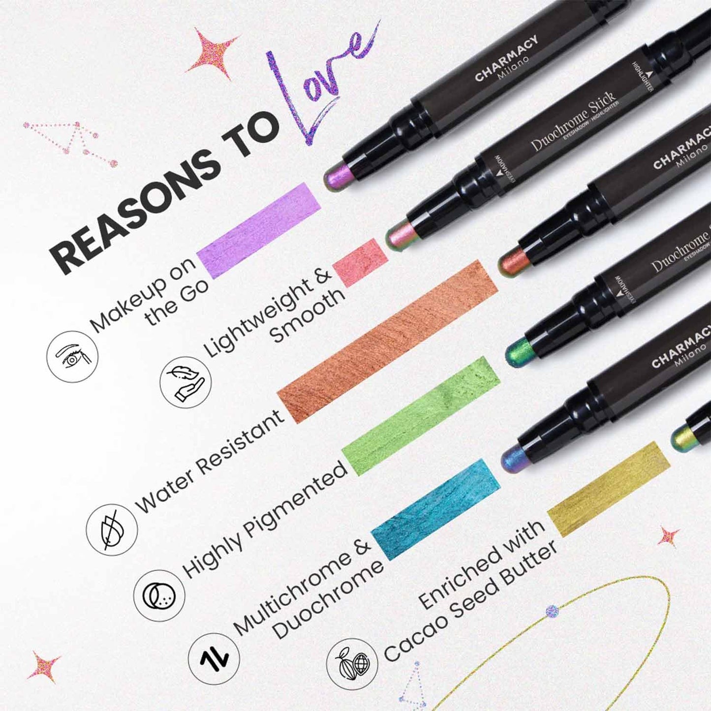 CHARMACY Multichrome Cream Eyeshadow Stick - Waterproof, High Pigment Eye Brightener | Vegan & Cruelty-Free