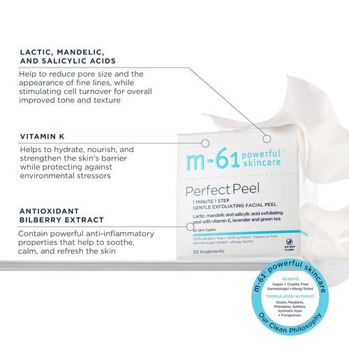 M-61 Perfect Peel - Gentle Exfoliating Facial Peel Pad With Lactic, Mandelic & Salicylic Acid | Ideal For Sensitive Skin