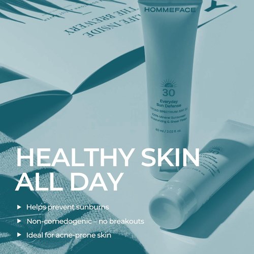 HOMMEFACE Everyday Sun Defense SPF 30 | Broad Spectrum Mineral Face Moisturizer, Reef-Safe, 2.02 Fl. Oz.