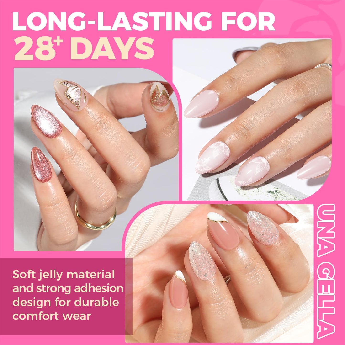 UNA GELLA Gel Nail Glue, Solid Nails Gl ue Gel 40g Lamp Curing Needed Soak Off G LUE Strong Nail G LUE G el for Acrylic Fake Nails Tips Extension Press On Nails for Gelly Tips