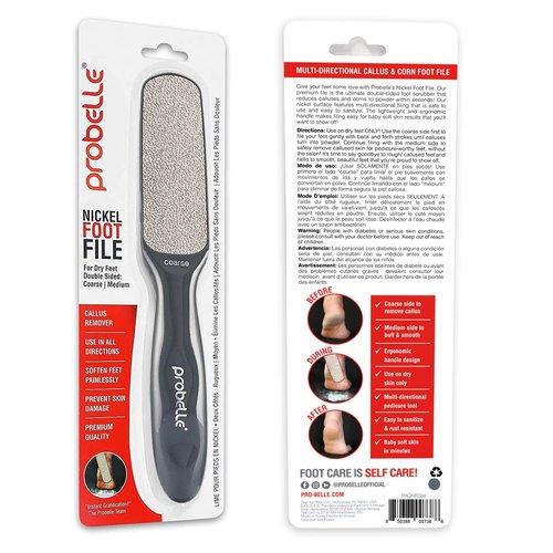 Probelle Double Sided Multidirectional Nickel Foot File Callus Remover - Immediately Reduces calluses and Corns to Powder for Instant Results, Safe Tool (Dark Grey)