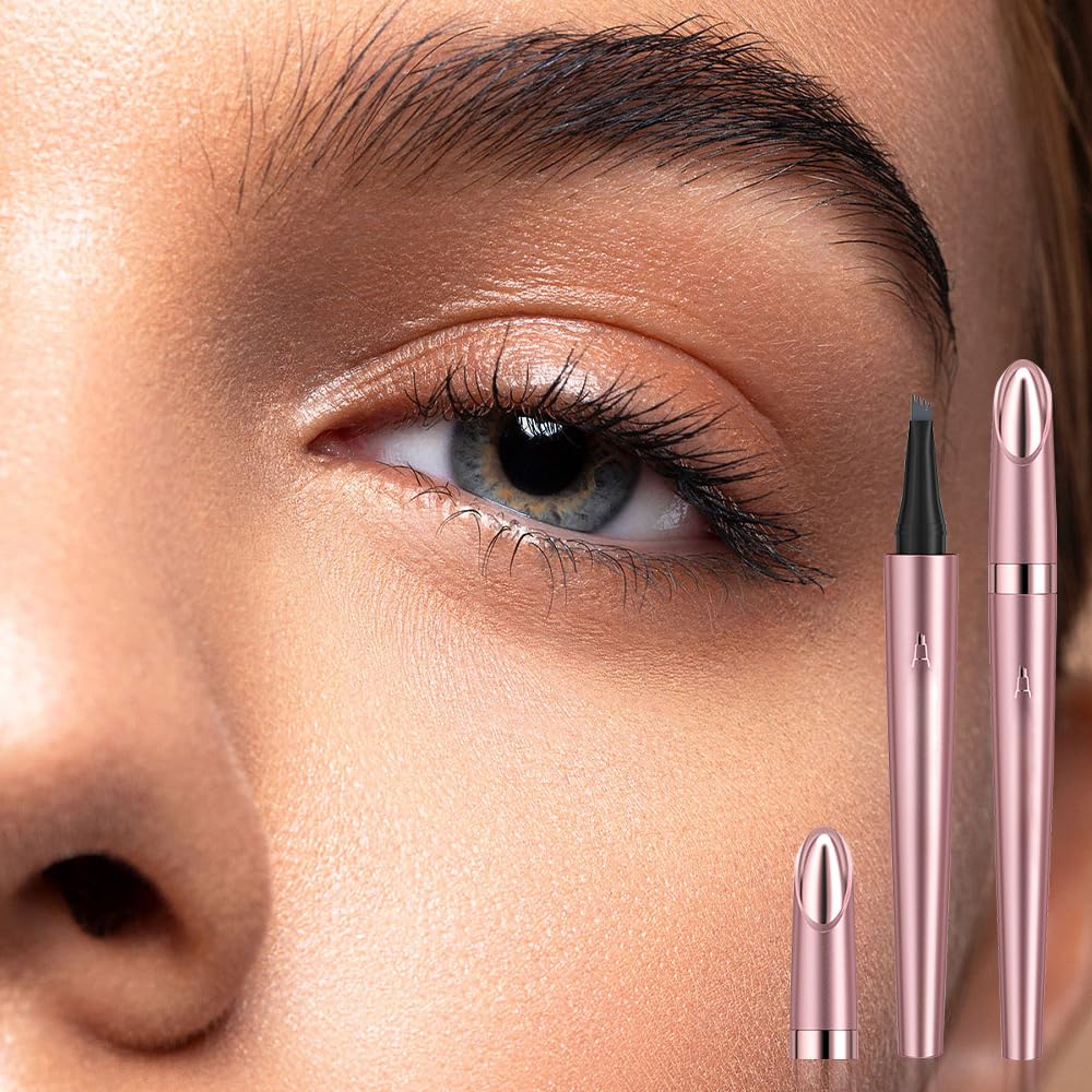 Skiennix Waterproof Eyebrow Pen - 4-Tip Microblading Pencil for Natural Makeup | Dark Brown