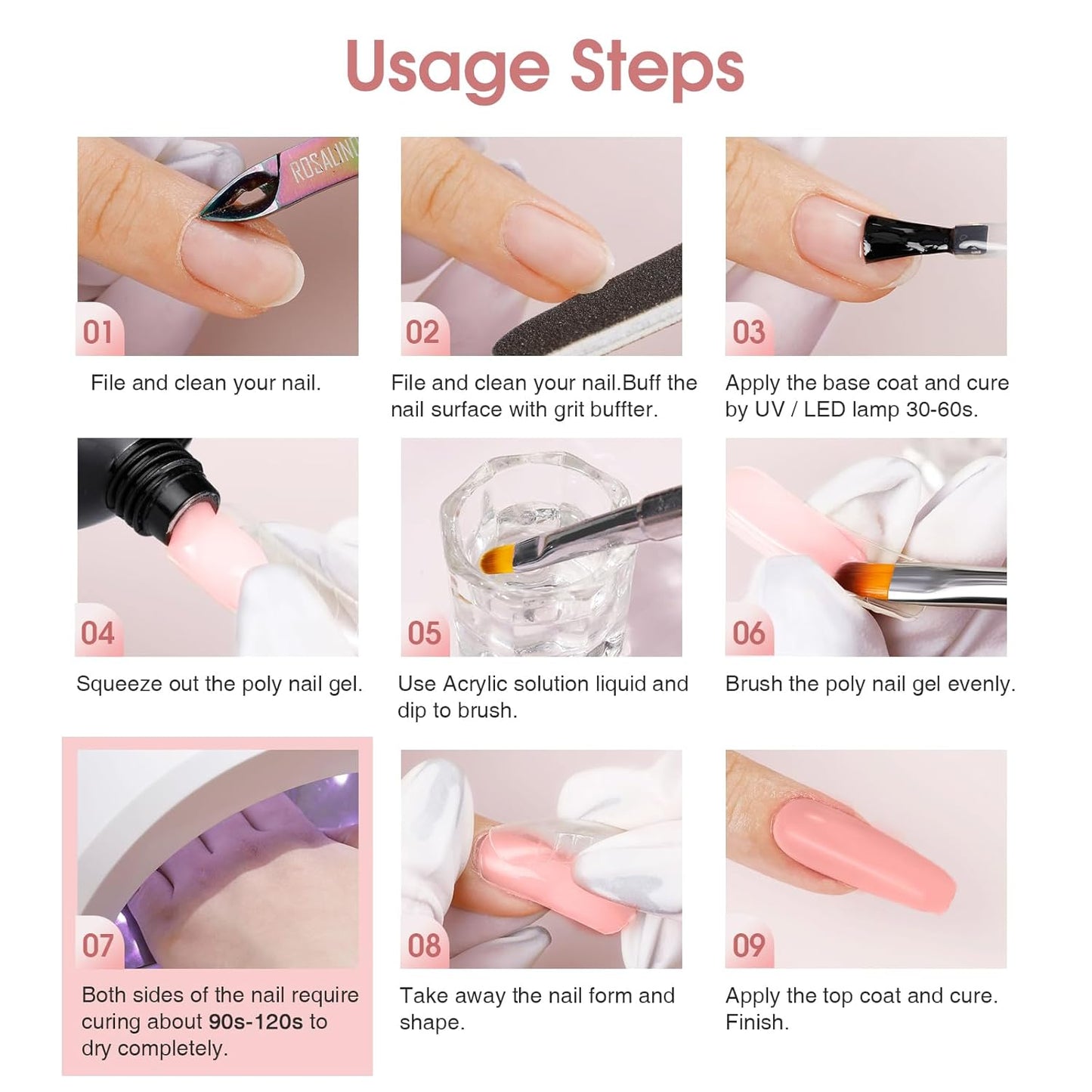 Nude Poly Extension Gel, ROSALIND 2.7 oz Light Nude Poly Nail Gel Builder for Nail Art Decoration, Thickening Extension Easy to DIY Use at Home Need UV Lamp