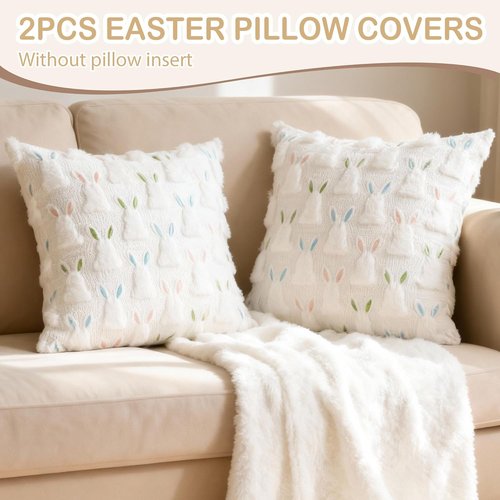 ALFEVA Bunny Throw Pillow Covers - Cute Plush Easter Decor | Set of 2, 18" x 18" for Living Room & Bedroom