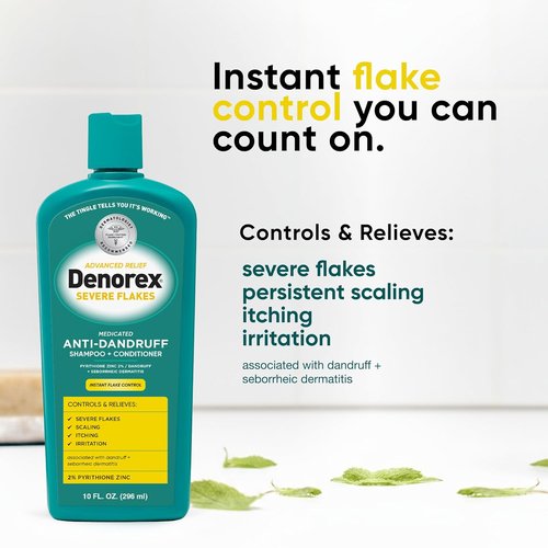 Denorex Advanced Relief Anti-Dandruff Shampoo & Conditioner - 2% Pyrithione Zinc | Severe Flake Control | 10 fl oz