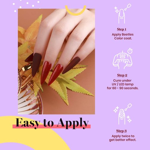 Beetles Burgundy Red Gel Polish – Blanchett Maroon Gel Nail Polish, 15ml Dark Plum Red Color UV Lamp Soak Off Manicure DIY at Home Nails Gifts for Women