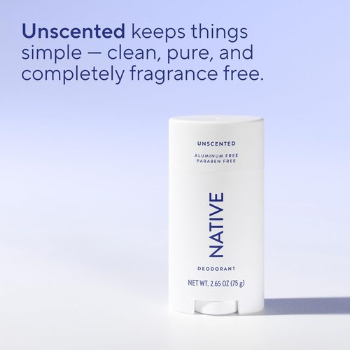 Native Deodorant - Aluminum-Free Unscented Formula for 72-Hour Odor Control | 2.65oz