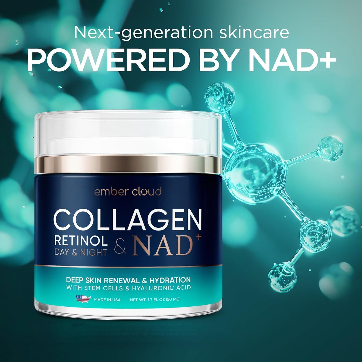 Skiennix Collagen NAD+ Face Cream - Anti-Aging Retinol & Hyaluronic Acid Moisturizer - 1.7 Oz