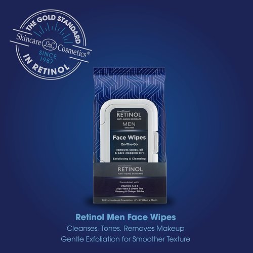 LIVAURA Retinol Facial Wipes - Anti-Aging Cleansing Towelettes for Men | 60 Count, Oil & Dirt Removal