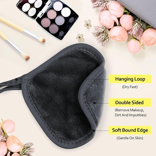HOMEXCEL Makeup Remover Cloths - Reusable Ultra Soft Facial Cleansing Pads | 12 Count, 5x5 In, Black