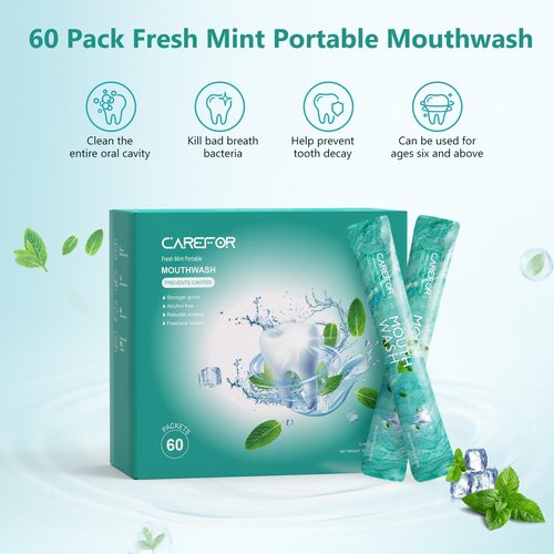 Mouthwash Travel Size Portable 60 Individual Disposable Mouthwash Packets to Go, Alcohol & Fluoride Free Fresh Mint Mouthwash Strips for Superior Oral Hygiene