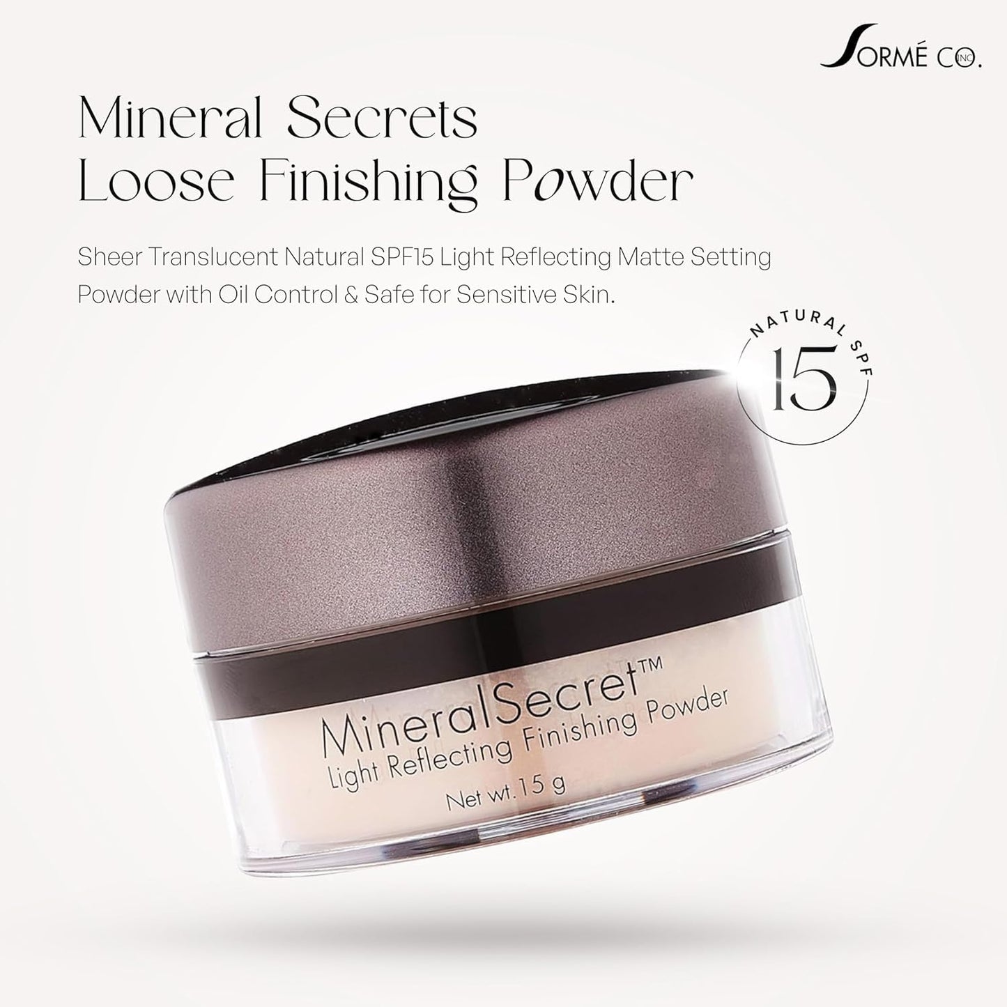 Sorme Treatment Cosmetics Mineral Secret Powder - Hypoallergenic Matte Setting Powder with SPF15