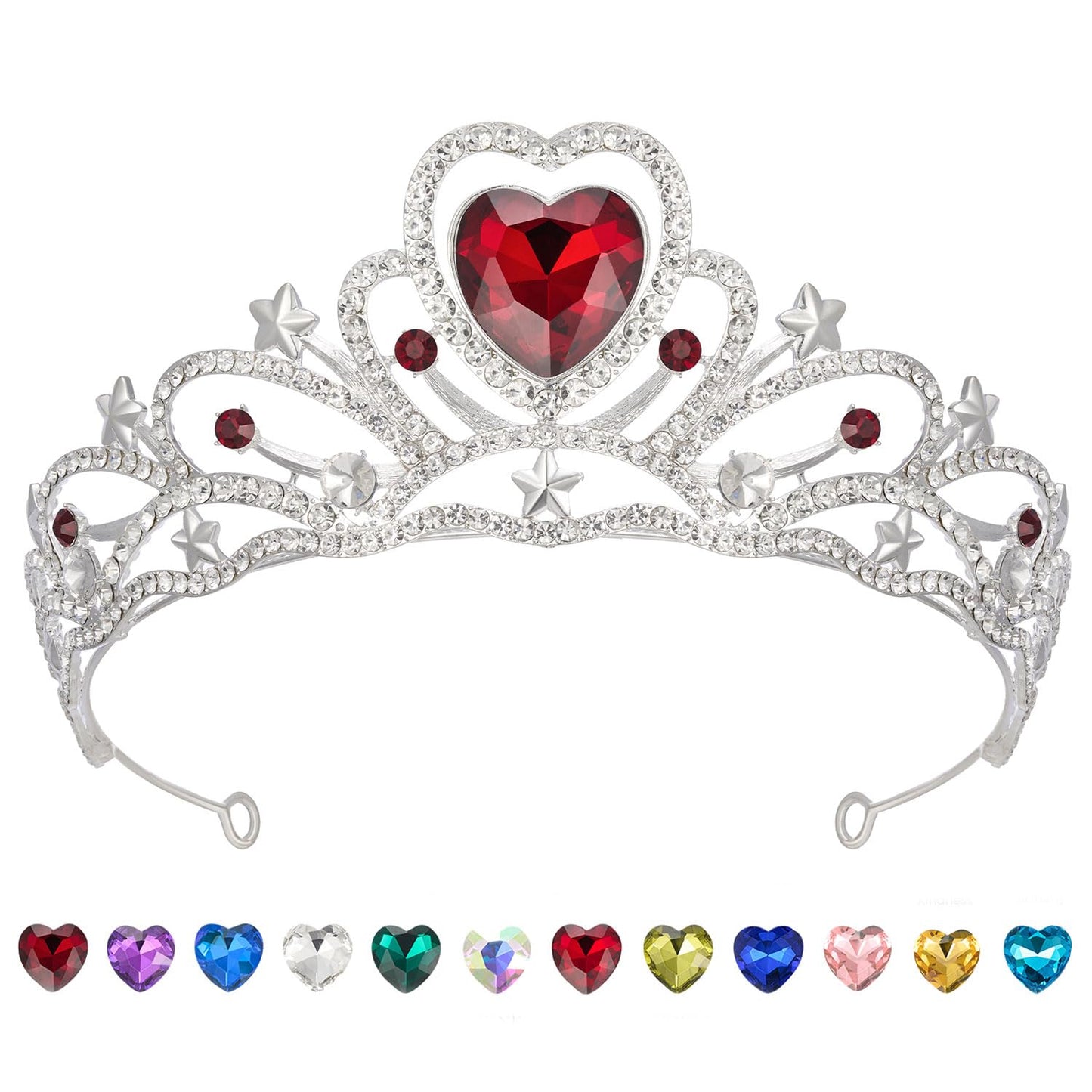 SWEETV Birthday Crowns for Women Girls Birthstone Heart Princess Tiara Silver Headpiece for Birth Day Party Photograph, Jan