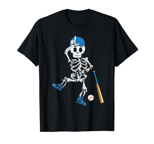 Baseball Skeleton Halloween Vintage Baseball Playing T-Shirt