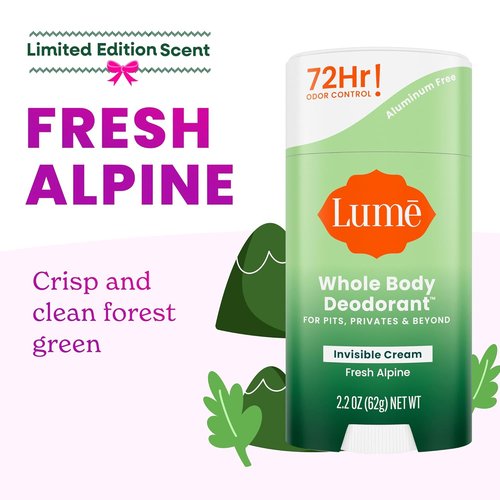 Lume Whole Body Deodorant - Invisible Cream Stick for 72-Hour Odor Control - Aluminum & Baking Soda Free - 2.2 Oz (Pack of 2) | Fresh Alpine