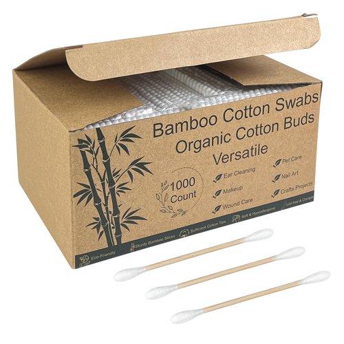 Bamboo Cotton Swabs - Eco-Friendly Disposable Swabs with Soft Tips - 1000 Count in 10 Packs