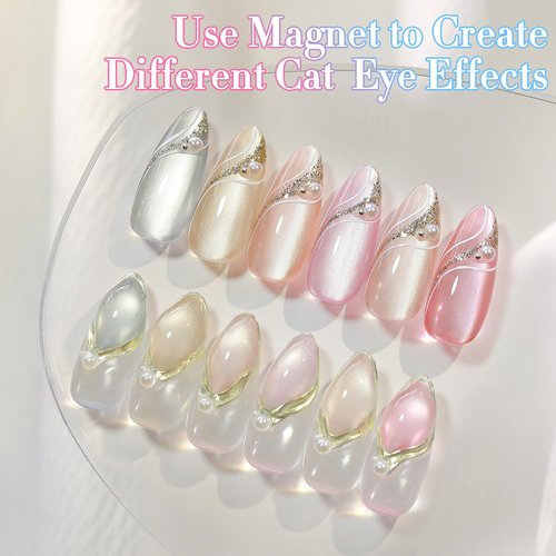 Double Rhythm Cat Eye Gel Nail Polish Set - 6 Colors, Holographic Glitter, 0.5 Oz | Magnetic UV Polish Kit