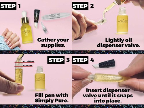 Refillable Holographic Cuticle Oil Pen for Nails - Empty Holo Squeeze Nail Oil Pen with Brush from Nail Care Headquarters by Bliss Kiss 3-Pack