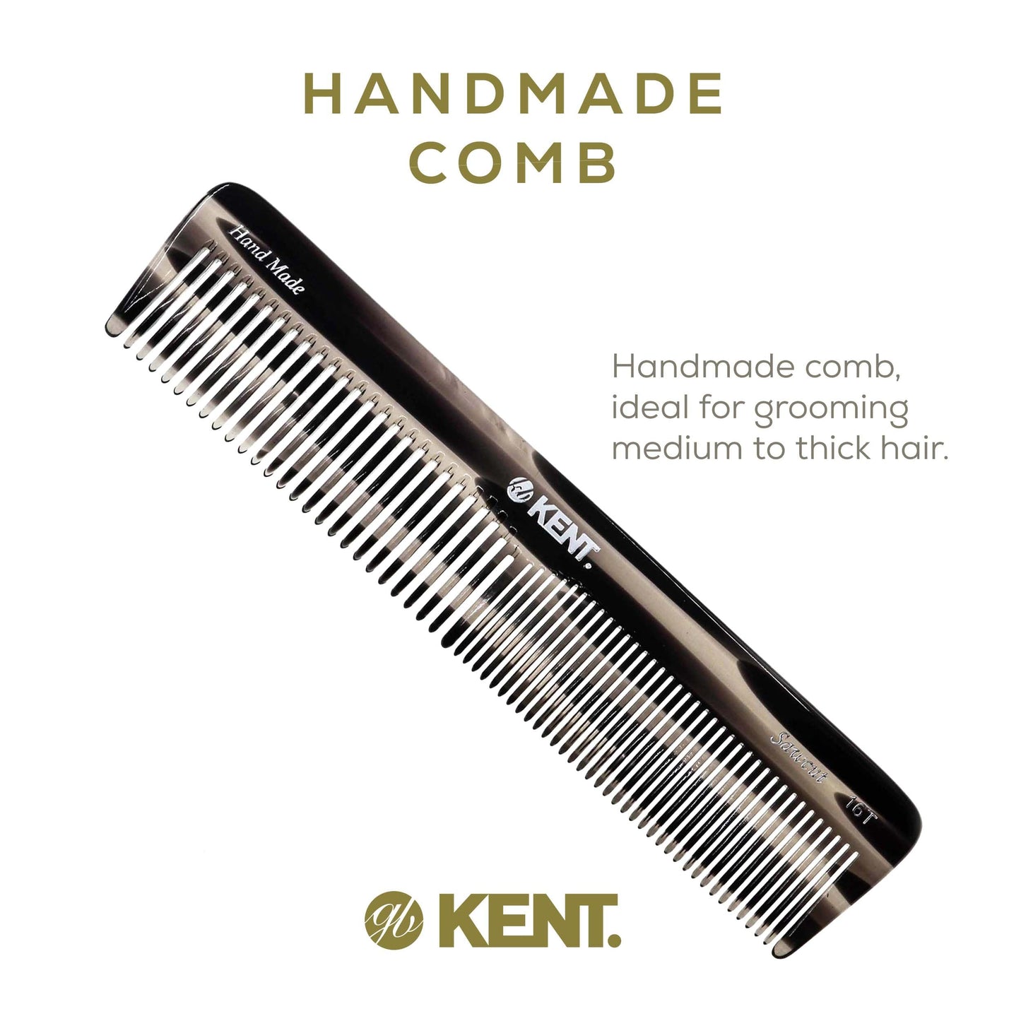 Kent 16TG Fine Tooth Comb and Wide Tooth Comb for Hair, Kent Beard Comb and Mustache Comb for Hair Styling, Travel Comb Grooming for Men and Women